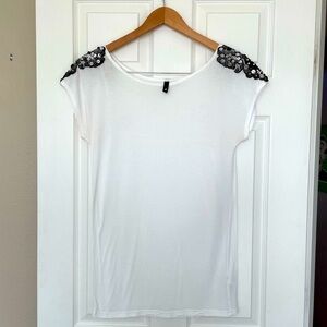 Soft white Tee with sequin appliqués